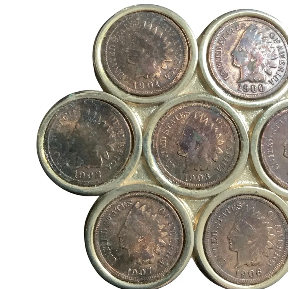 Vintage Early 1900s Cluster Indian Head Pennies Belt Buckle